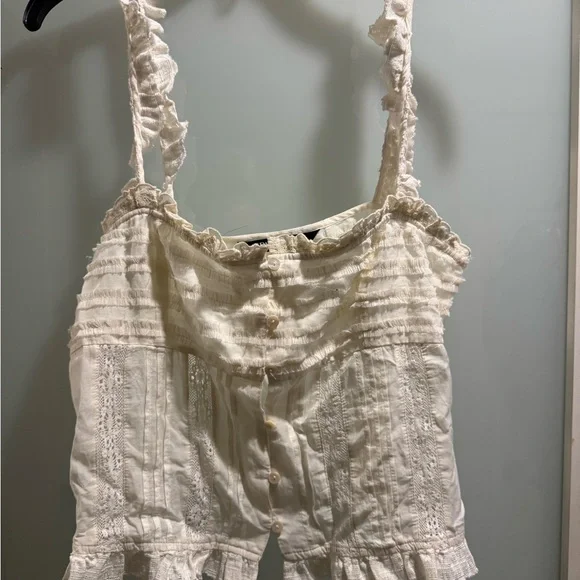 Zara Ivory Ruffle Button Tank Top - Picture 2 of 5
